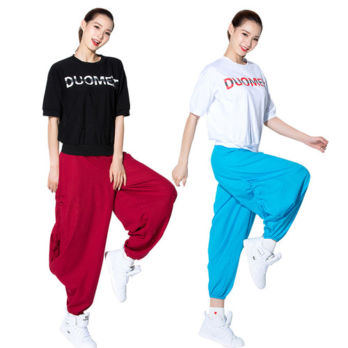 Solid-color, loose-fitting lantern pants for workout sets—street dance & square dance attire—wholesale spring/summer team performance outfits & dancewear