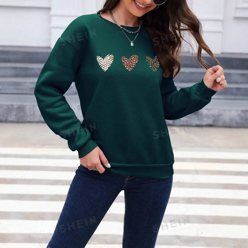 Essnce Leopard Heart Print Drop Shoulder Sweatshirt