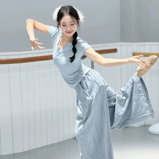 舞蹈练功服装女V领露背现代舞形体上衣成人古典舞服教师专用工厂