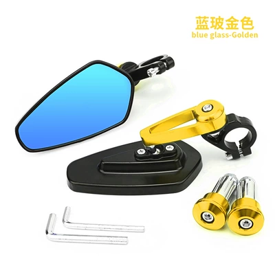 all aluminum reflective rearview mirror — Motorcycle rearview mirror - cnc-aluminum-alloy-hand-mirror-gold-blue-glass