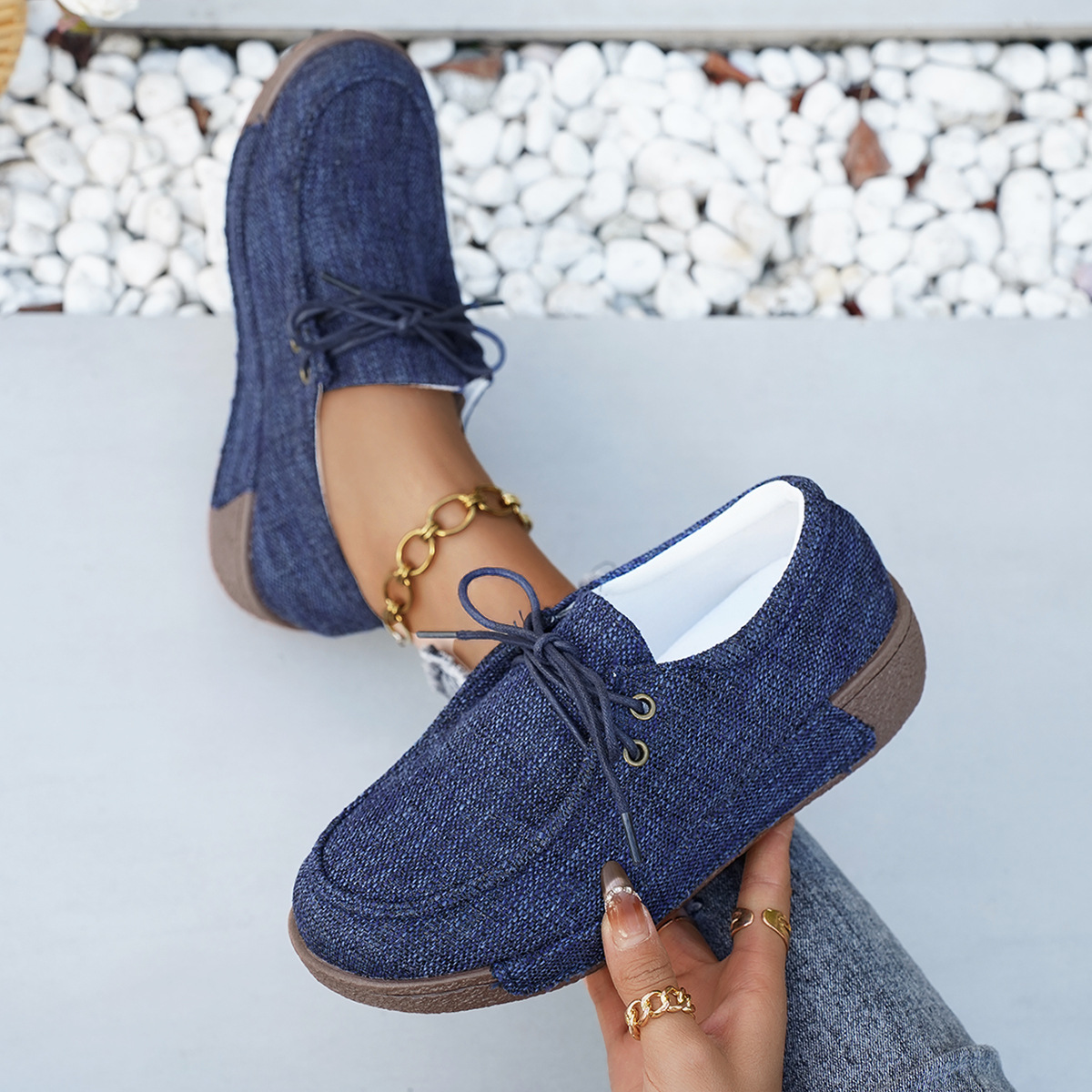 Damen-Canvas-Schnürschuhe in Übergrößen mit Plateau, lässig, bequem, sportlich, Herbst-Stil_voghion.com
