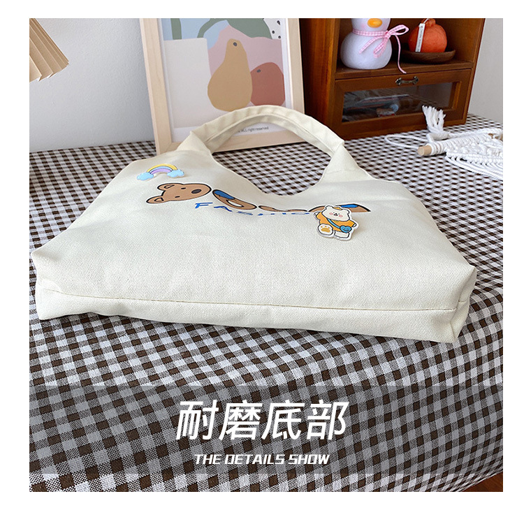 2021 Summer Japanese-style simple canvas bag, student backpack, single-shoulder handbag for going out, cartoon badge cotton bag undefined