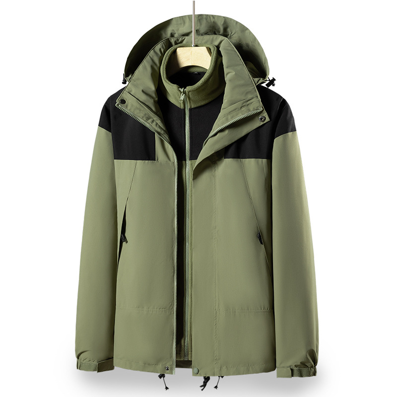 23658 ropa de asalto al aire libre para hombres y mujeres otoño y invierno manga corta 3 en 1 desmontable a prueba de viento impermeable revestimiento de terciopelo