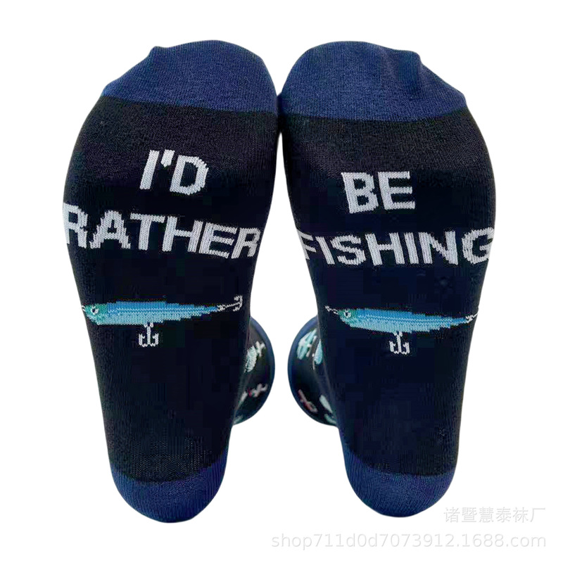 European and American Cross-Border I'D Rather Be Fishing Letter High Socks Fishing Outdoor Sports Socks