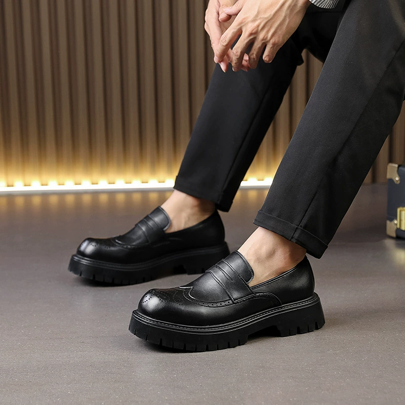 Мужские кожаные туфли в повседневном стиле, модные лоферы без шнуровки с большим носком, мужские деловые туфли на толстой подошве, увеличивающие размер, мужские размеры 4546