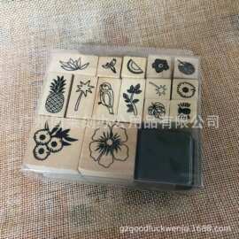 厂家供应卡通木制印章套装 教师玩具印章 木头木质玩具印章套装