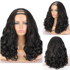 欧美假发女黑色蓬松U型yaki假发长卷发卡子发半头套 U Part Wigs
