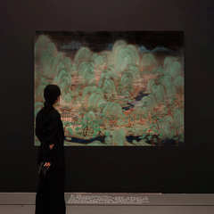 新しい中国風の風景装飾絵画フランス中世スタイルダークグリーン大型アートプリント古典的な東洋の吊り絵画