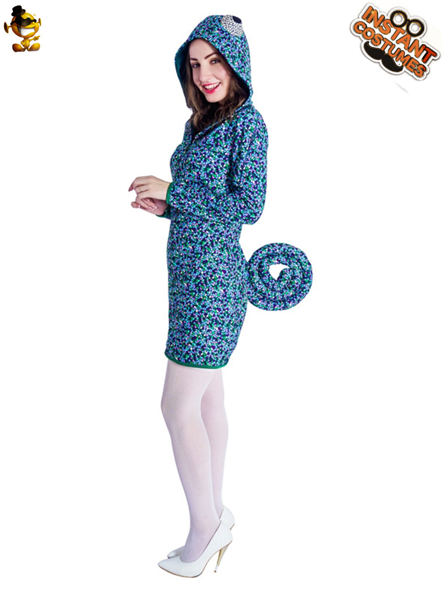 Adulto de las mujeres grandes divertido Camaleón de una sola pieza pijamas fiesta traje divertido animal Cosplay traje ropa image 3