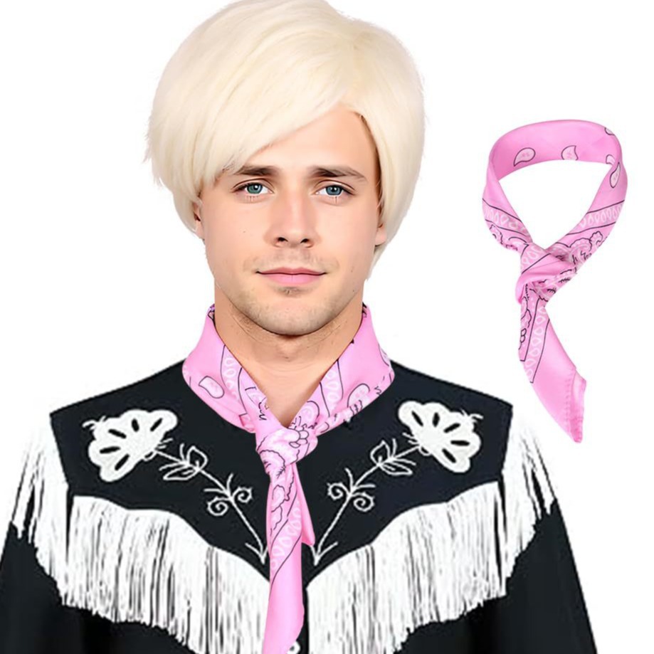 Película Barbie cos peluca Barbie luz dorada Cosplay peluca Ken peluca Barbie