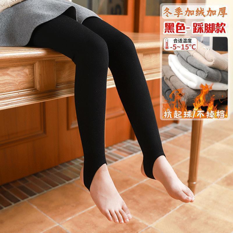 女童打底裤冬季加绒加厚保暖竖条纹打底裤九分踩脚儿童连裤袜批发|undefined