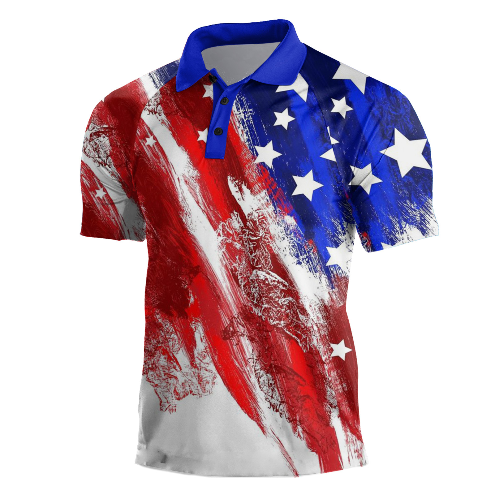 Cross-border Europa y América 2023 nuevos hombres casuales de manga corta Henry Independence Day Elements Camisa POLO raglán de tres botones para hombres