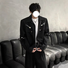 美式解构金属夹克男款秋季宽松休闲翻领上衣潮牌简约百搭工装外套