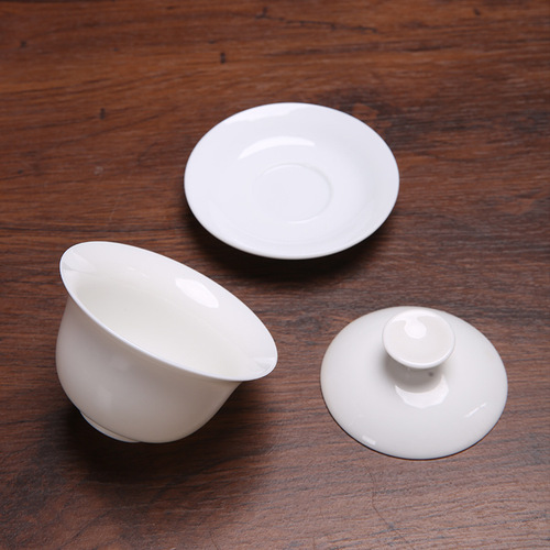 Sheer Jade White Porcelain Gongfu Tea Set Home Office Gaiwan Tea Cups Ceramic High-End Gift Custom Logo