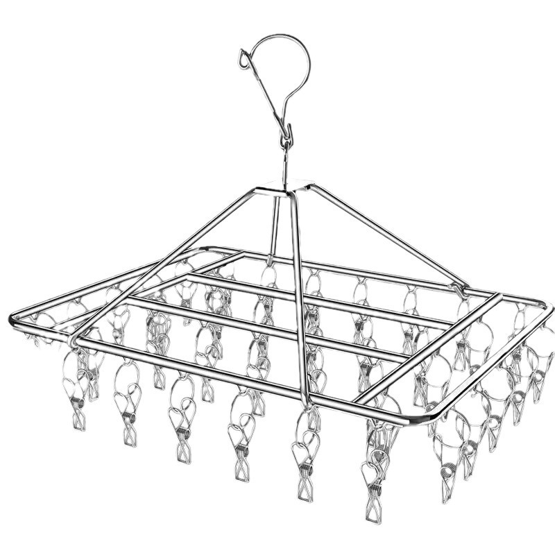 Percha de ropa gruesa abrazadera de acero inoxidable percha de ropa calcetines de aire gancho a prueba de viento multifuncional percha de calcetines domésticos plegable