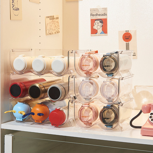 Water cup storage rack multi-layer transparent desktop creative stackable cup holder plastic household thermos cup storage rack