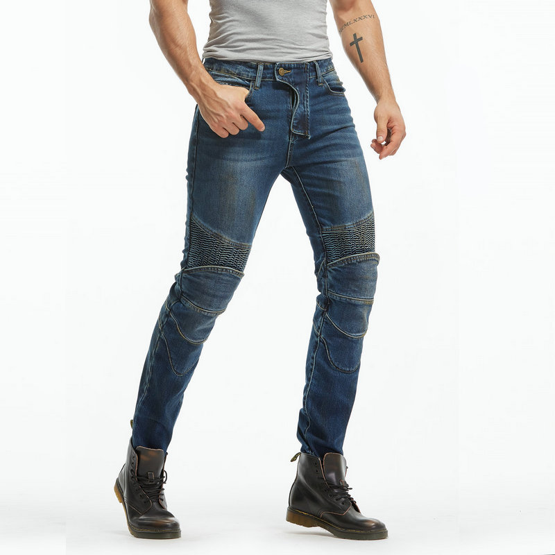 Pantalones de la motocicleta pantalones vaqueros de los hombres retro angustiado casual pantalones de la motocicleta stretch montar Caballero anti-caída de silicona