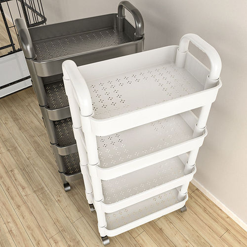 Small cart shelving unit, multi-tiered storage rack for kitchen, bedroom, and bathroom—ideal for snacks, mobile use in the bathroom or toilet.