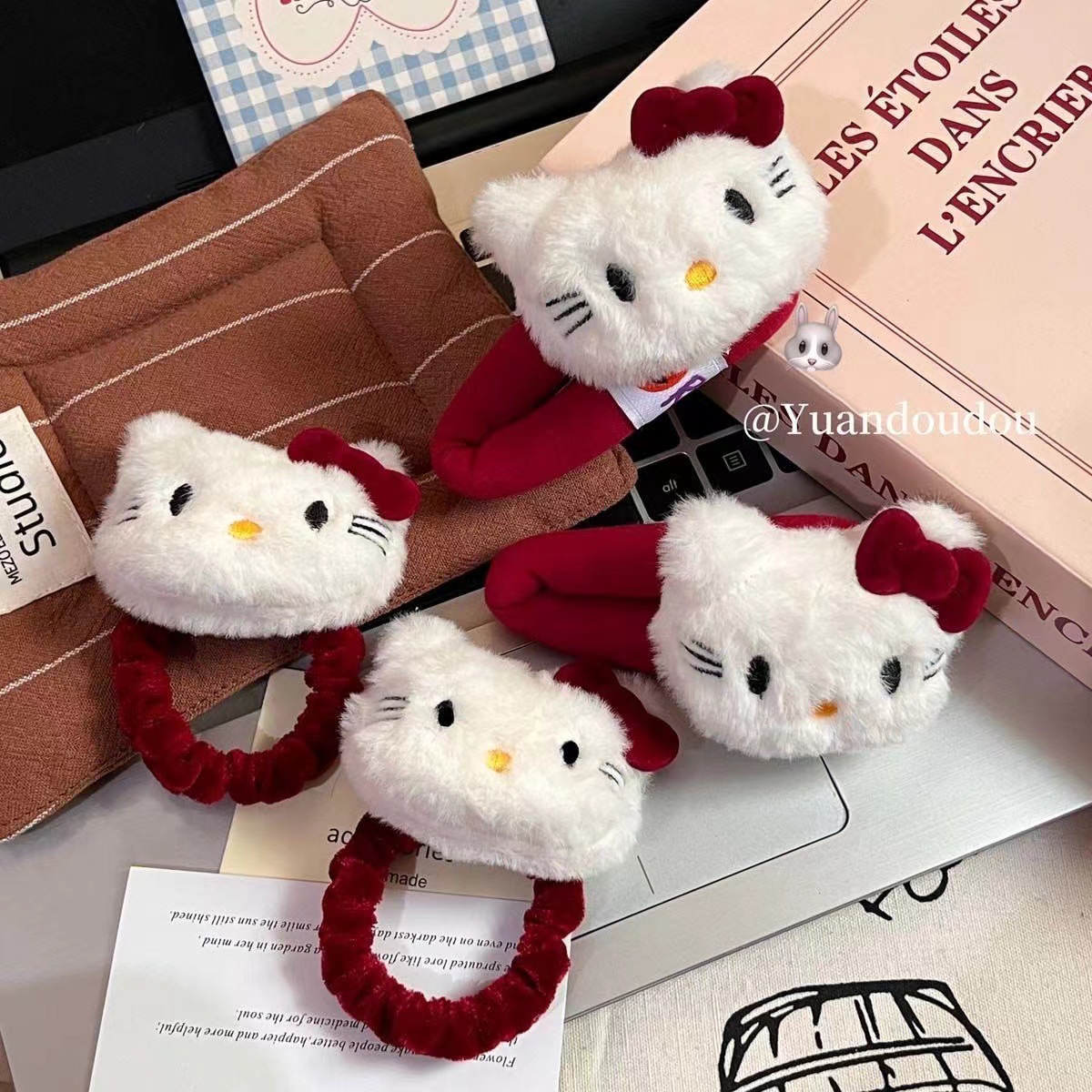 Peluche Encora rojo Kitty gato romper clip dulce y linda chica corazón cuerda para el cabello nuevo clip lateral clip flequillo