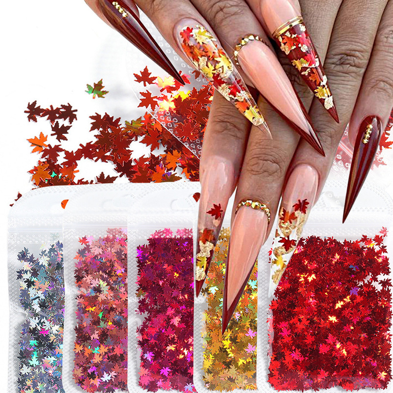 Cross-border Supply Nail Art Sequins Internet Celebrity Winter Magic Color Gradient Maple Leaf Flake Trendy Nail Jewelry Bag