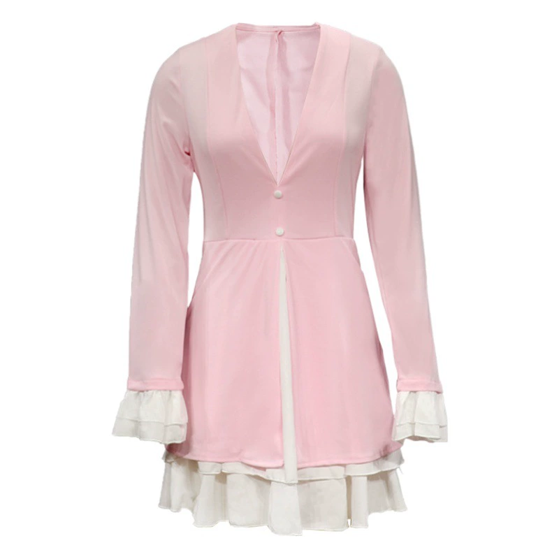 FD761 спот 2025 европейский и американский женский новый дизайн сексуальный V-образный вырез, сшитое поддельное платье из двух частей