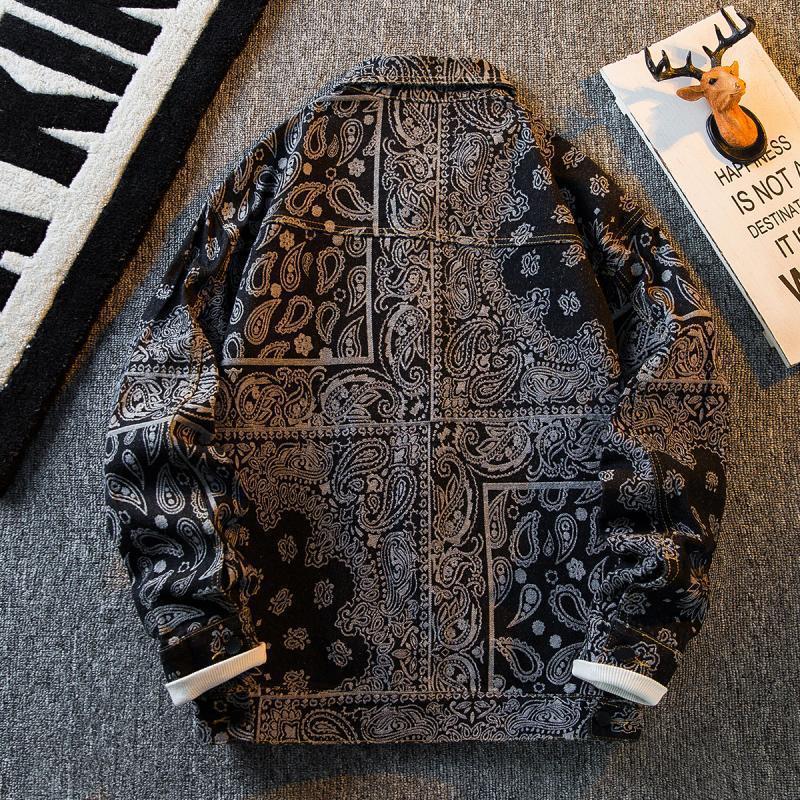 男士男装复古夹克设计民族感小众花腰果潮牌外套秋秋季男休闲牛仔