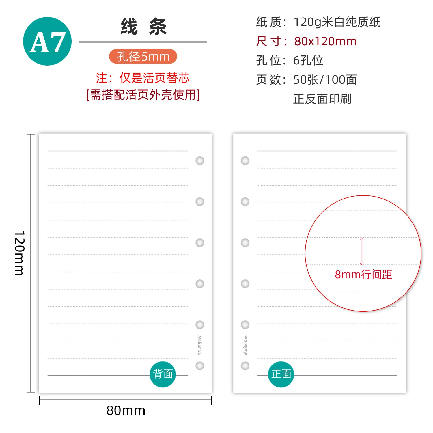 A7 loose-leaf inner pages, thickened refill sheets — monthly/weekly/daily & blank/grid options