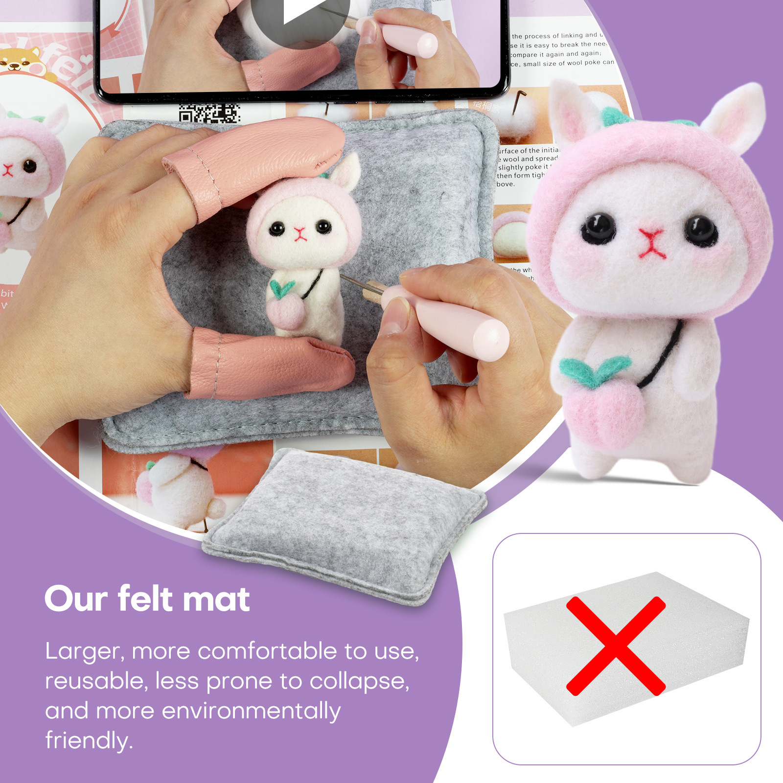 Cute Rabbit Doll Pendant Handmade Diy Wool Felt Poking Fun Material Package 4 Packs_voghion.com