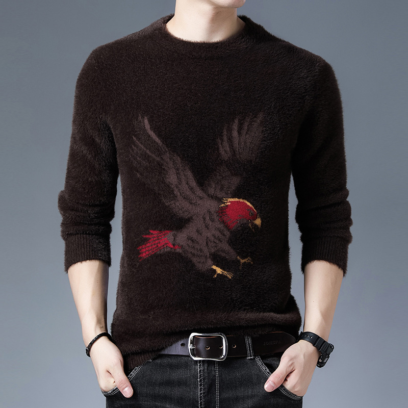 Pull épais en polaire Imitation vison pour homme, manteau chaud intérieur tendance, col mi-haut, grande taille, haut tricoté, automne et hiver_voghion.com
