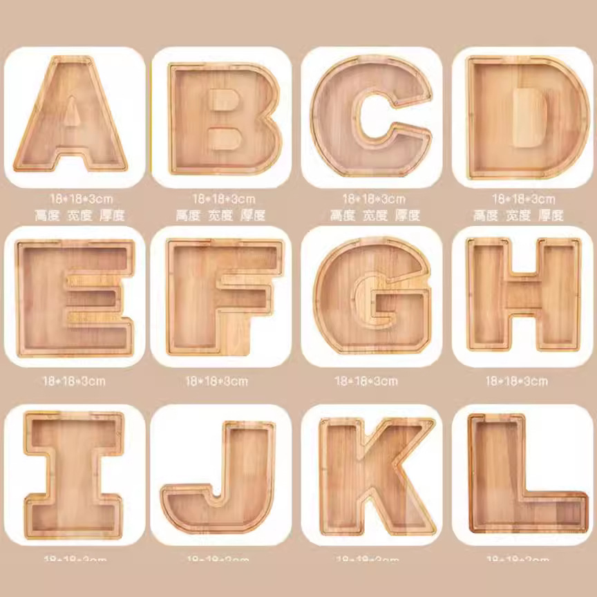 Factory supply cross-border new creative wooden English letter piggy bank transparent glass savings bank can print logo