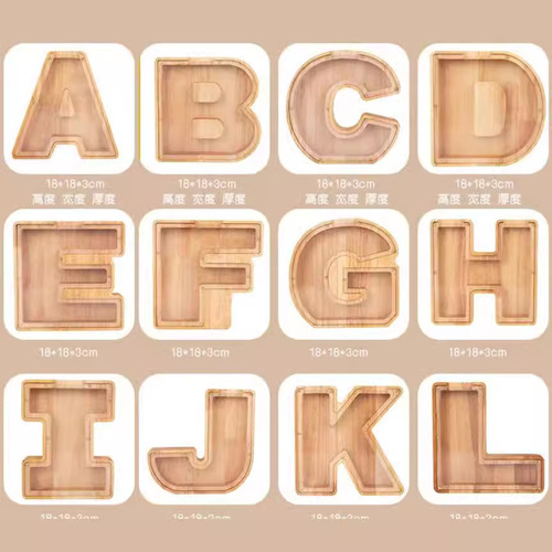 Factory supply cross-border new creative wooden English letter piggy bank transparent glass savings bank can print logo