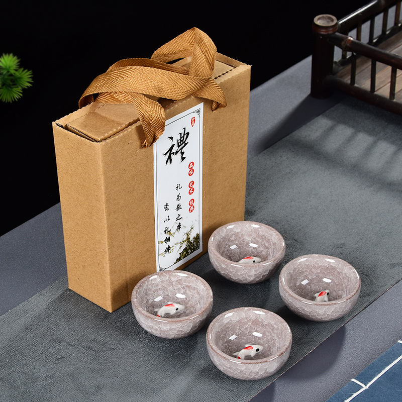 얼음 균열 그레이 퍼플 4 컵 + 선물 상자