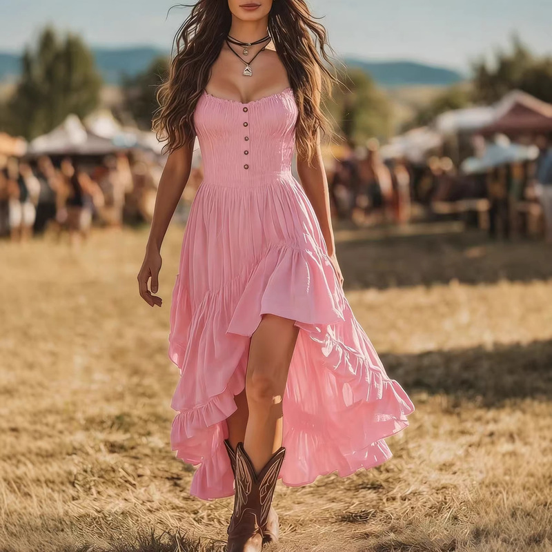 2026 New Spring/Summer Vintage European and American Cross-Border Fashion Elegant Bust-Cinching Waist-Tie Strapless Dress