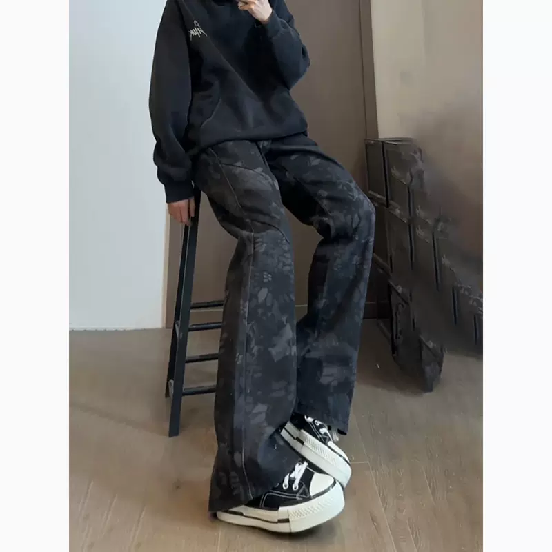 迷彩蛇纹弯刀微喇牛仔裤男款春季美式高街vibe裤子修身显瘦直筒裤