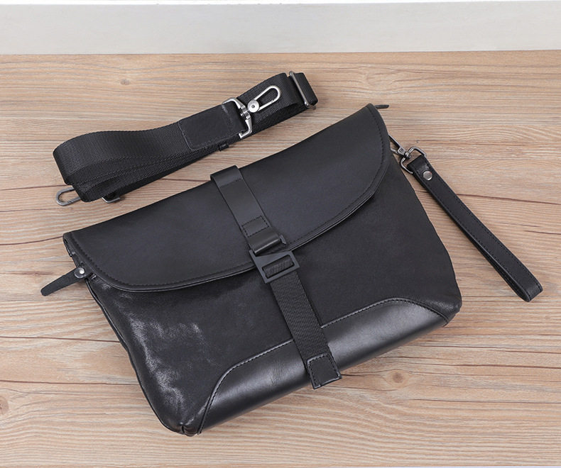 Túi đeo chéo nam da bò thật kiểu dáng nhỏ gọn, túi cầm tay thời trang 29×11×17 cm — màu đen chi tiết 4