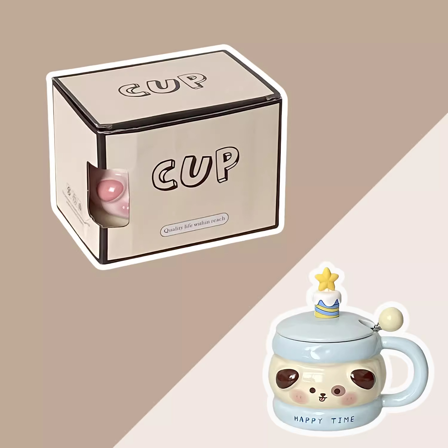 Caricatura encantadora taza de cerámica de animales, taza de regalo de cumpleaños para niñas, taza de pastel sandwich con cucharas de cubierta image 8