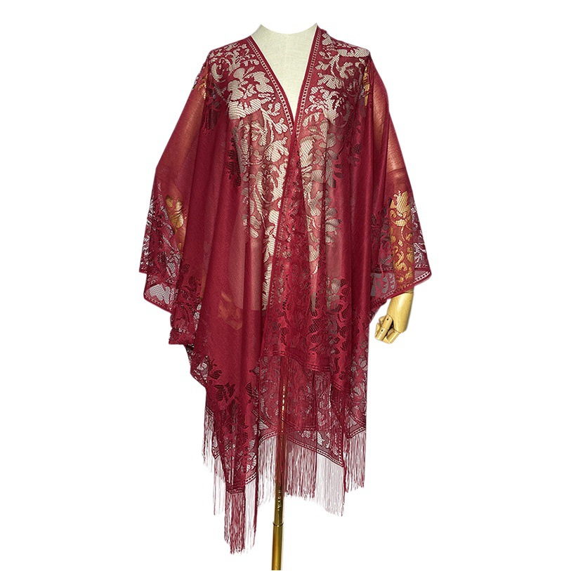 Solid Color Hollow-Out Lace Shawl Cardigan Scarf, Matching Accessory for Cheongsam Dress, Versatile Cape, Sun Protection, Mid-Length Style