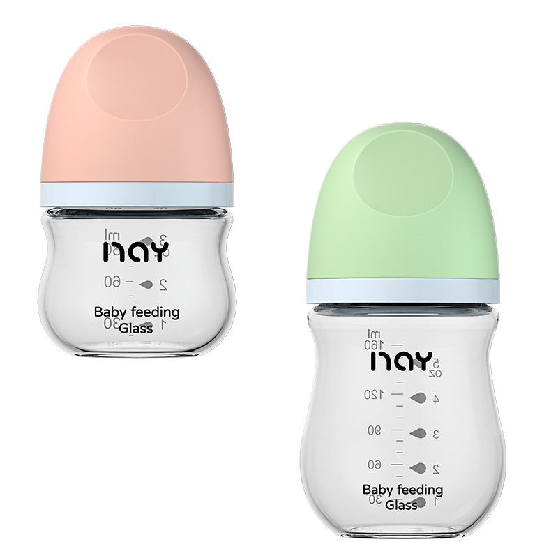 Nuoai botella de vidrio bebé recién nacido calibre ancho anti-flatulencia anti-ahogamiento fabricante de biberones recién nacidos en stock