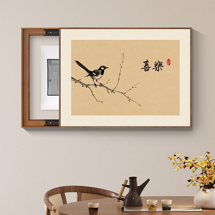 新しい中国風のメーターボックス装飾絵画、パンチングなしの絵画、配電ボックスブロックスイッチ、電気ボックスブロック吊り絵画、レストラン|undefined