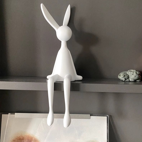 Minimalist modern black and white long ear rabbit figurine, cute rabbit sitting posture sculpture, living room TV cabinet home decoration item
