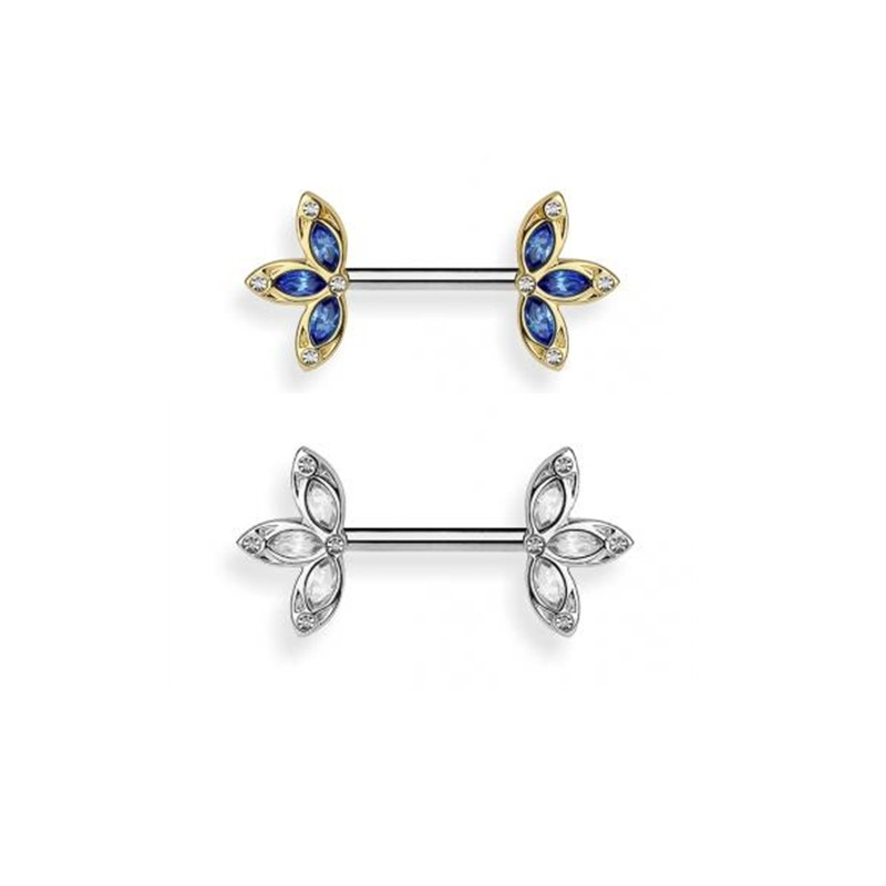 New Product Clover Symmetrical Diamond-studded Flower Breast Ring Piercing Jewelry display picture 4