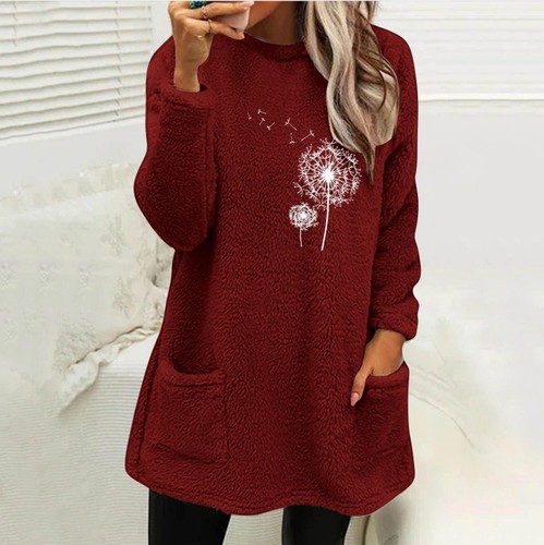 Cross-border factory direct sale 2024 Autumn/Winter European and American women's clothing round neck pullover long sleeve pocket floral double-sided plush sweatshirt