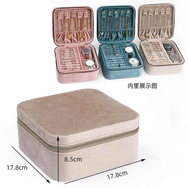 Moda retro terciopelo multifuncional portátil caja de joyas exquisitas pendientes de viaje pendientes collar caja de almacenamiento de joyas