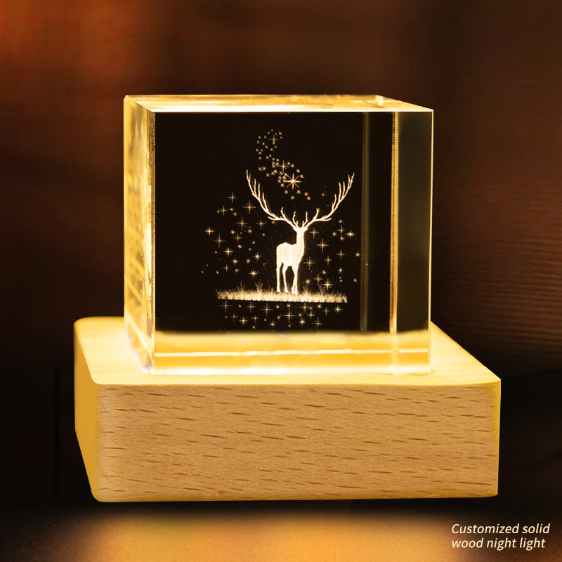 Escultura interior 3D transfronteriza cristal cuadrado luminoso luz nocturna adopción de una nube decoración creativa base de madera decoración decoración de escritorio