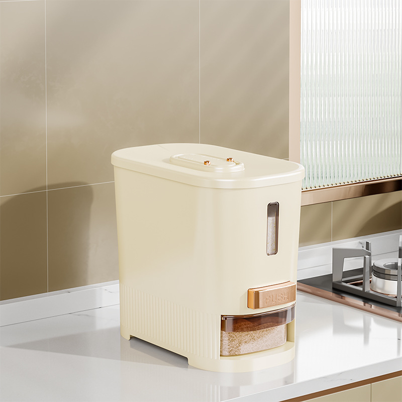 Cubo de arroz medido a presión para el hogar Cubo de almacenamiento de cocina con grietas Cubo visual de granos diversos Cubo de almacenamiento de arroz sellado de gran capacidad