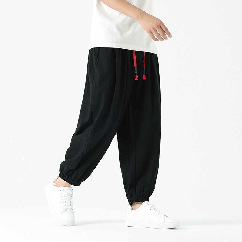 Spring and Summer New Japanese Style plus size Trendy Cotton Linen Loose Linen Casual Pants Chinese Style Men's Simple Ankle-length Pants