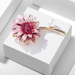 藍豪新款時尚雙層立體珍珠菊花胸花琺瑯花朵別針衣服配飾品胸針女