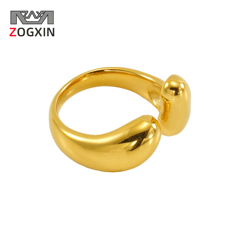 Anillo de acero inoxidable abierto de moda europea y americana transfronteriza para mujer, anillo de oro chapado de 18k de lujo ligero de nicho
