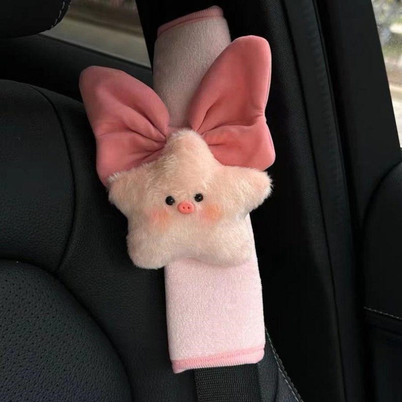 Cute Piggy Star Car Seat Belt Shoulder Cover Cute Car Interior Girls New Car Gift Car Goods