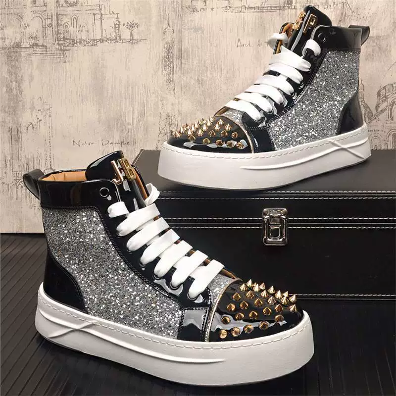 Мужская лакированная кожа с блестками, высокая мода повседневная обувь